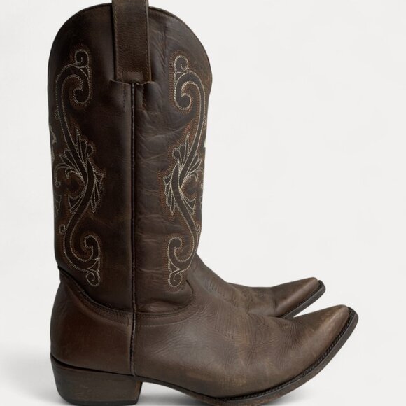 Cold River Brown Leather Embroidered Western Cowboy Boots Men's 9 D - Picture 2 of 16